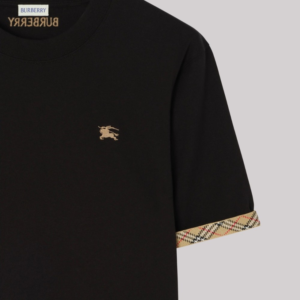 Check Trim Cotton T-Shirt Black Check Trim Cotton T-Shirt Black