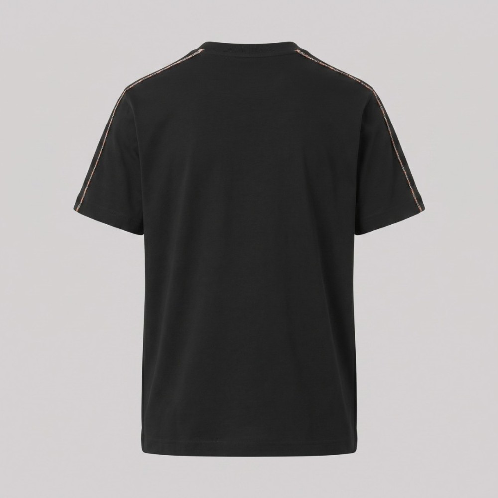 Check Piping Cotton T-Shirt Black