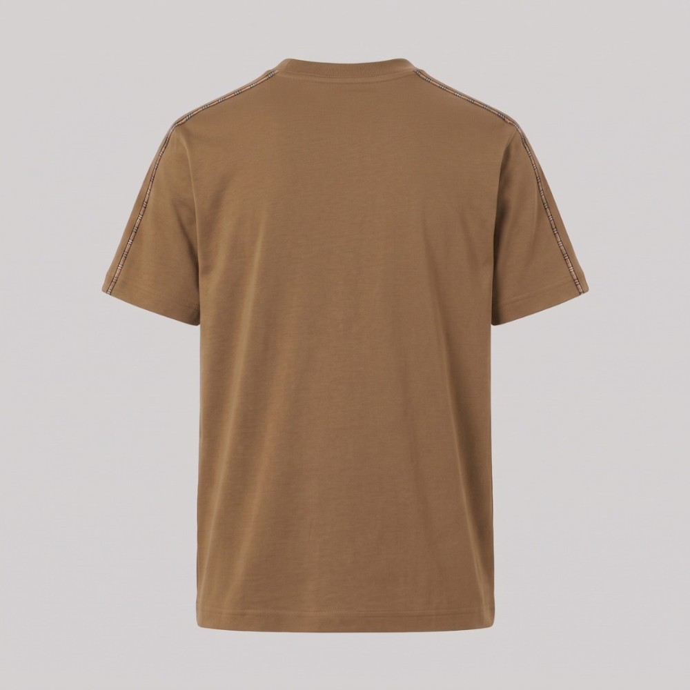 Check Piping Cotton T-Shirt Caramel