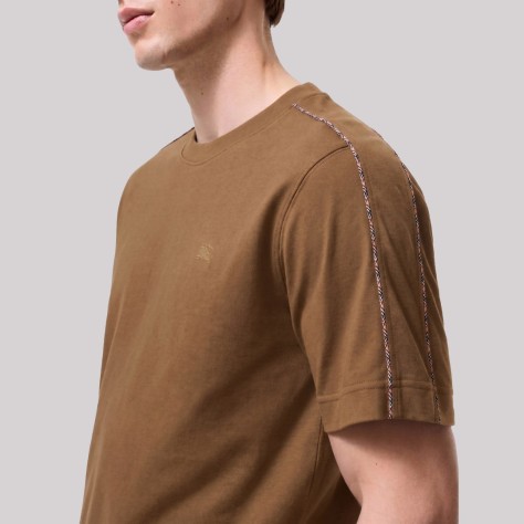 Check Piping Cotton T-Shirt Caramel