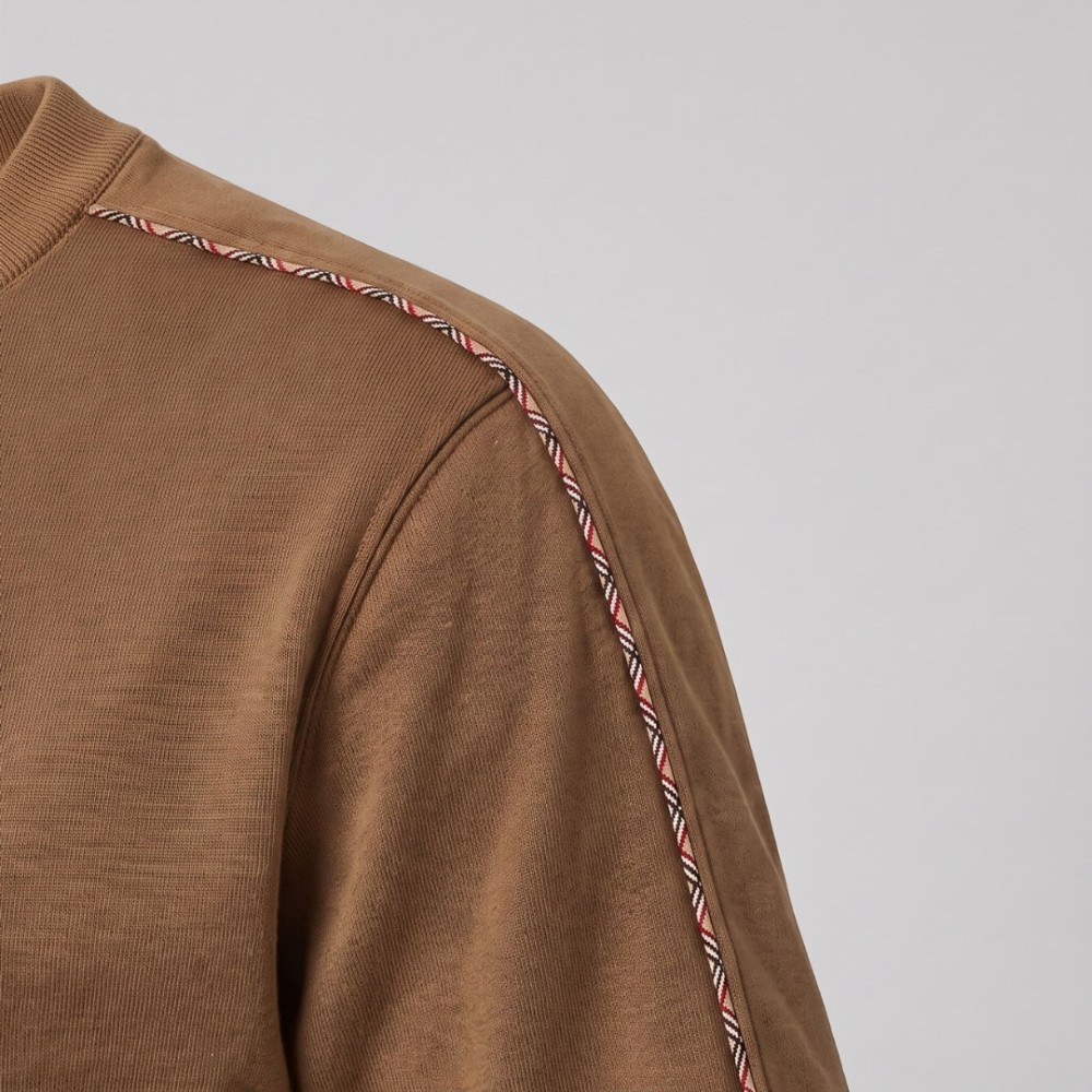 Check Piping Cotton T-Shirt Caramel