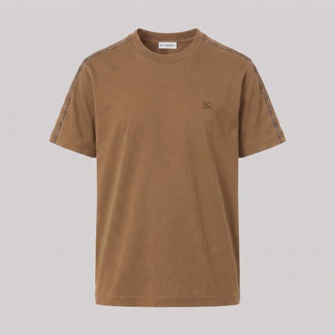 Check Piping Cotton T-Shirt Caramel