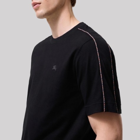 Check Piping Cotton T-Shirt Black