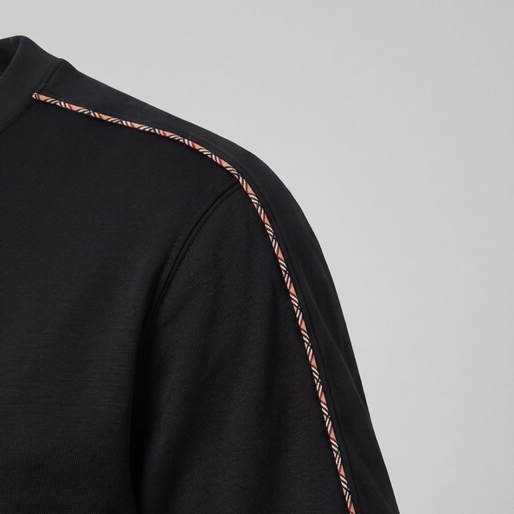 Check Piping Cotton T-Shirt Black