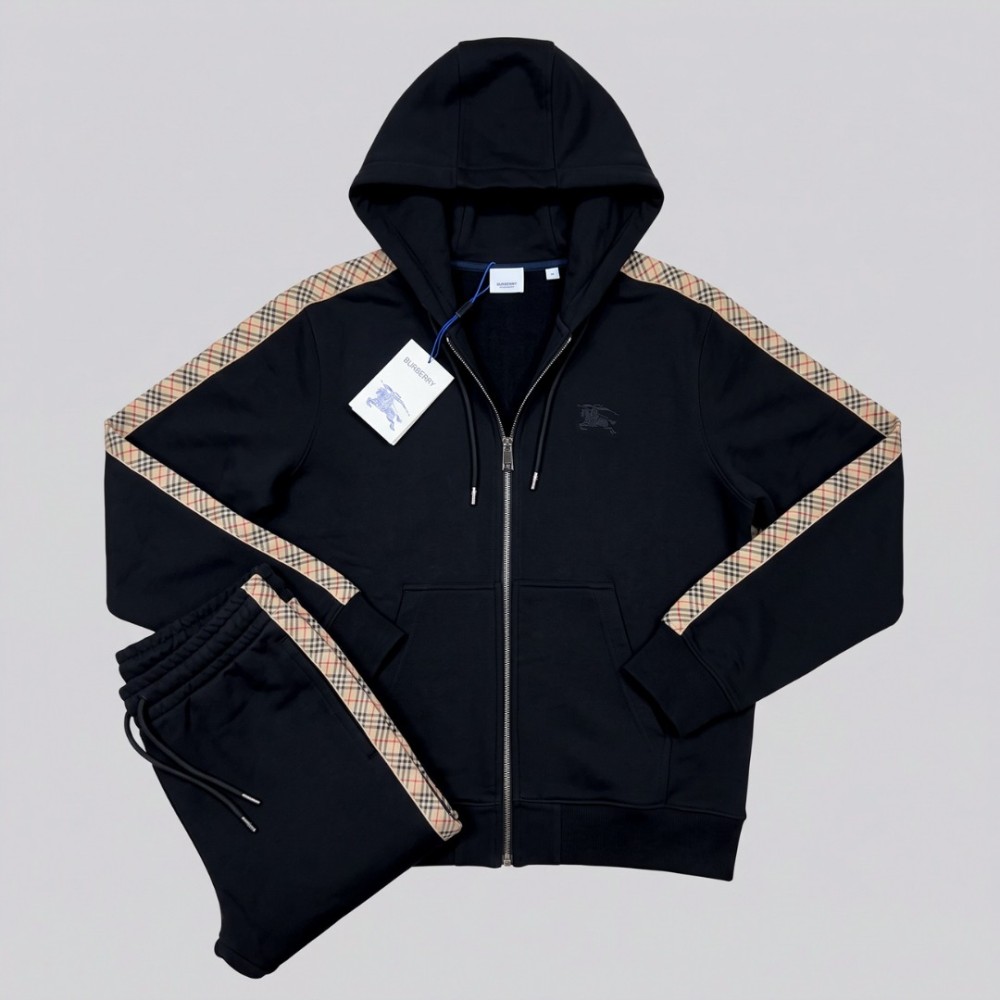 Vintage Check Panel Tracksuit Black Two-Piece Designer Tracksuit