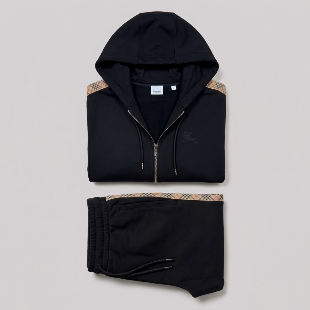 Vintage Check Panel Tracksuit Black Two-Piece Designer Tracksuit