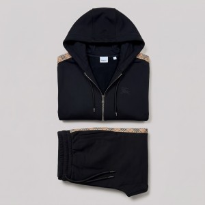 Vintage Check Panel Tracksuit Black Two-Piece Designer Tracksuit