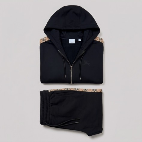 Vintage Check Panel Tracksuit Black Two-Piece Designer Tracksuit