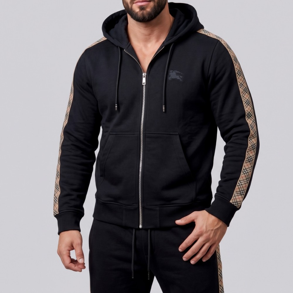 Vintage Check Panel Tracksuit Black Two-Piece Designer Tracksuit