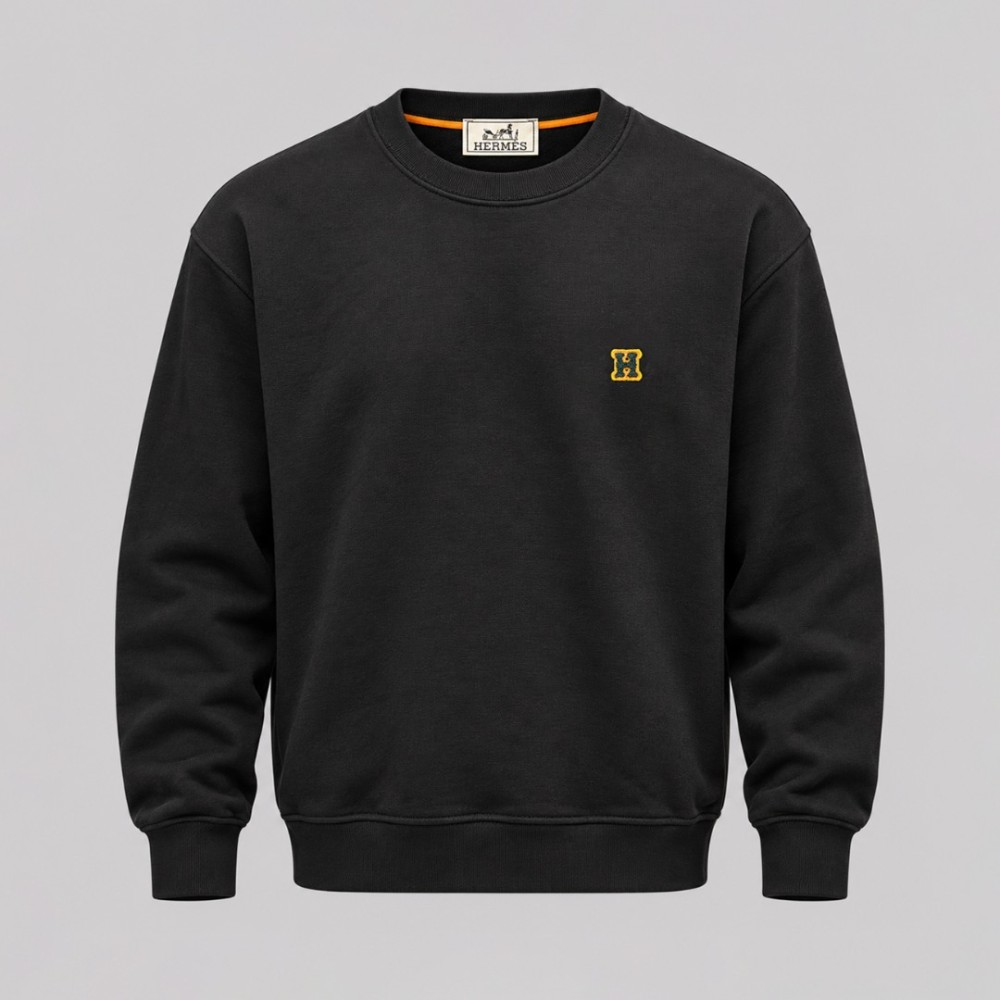 Signature H Embroidered Black Crewneck Sweatshirt Signature H Embroidered Black Crewneck Sweatshirt
