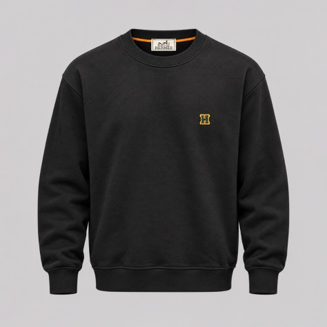 Signature H Embroidered Black Crewneck Sweatshirt