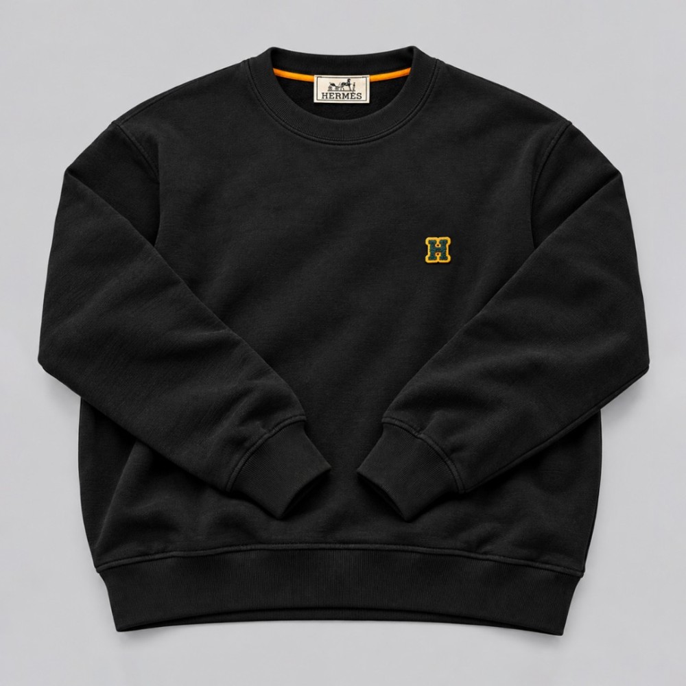 Signature H Embroidered Black Crewneck Sweatshirt Signature H Embroidered Black Crewneck Sweatshirt