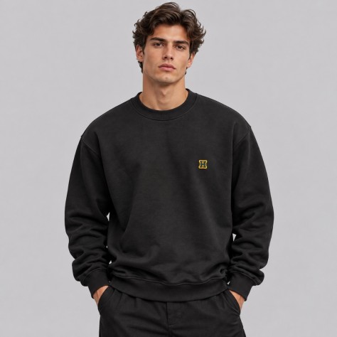 Signature H Embroidered Black Crewneck Sweatshirt Signature H Embroidered Black Crewneck Sweatshirt