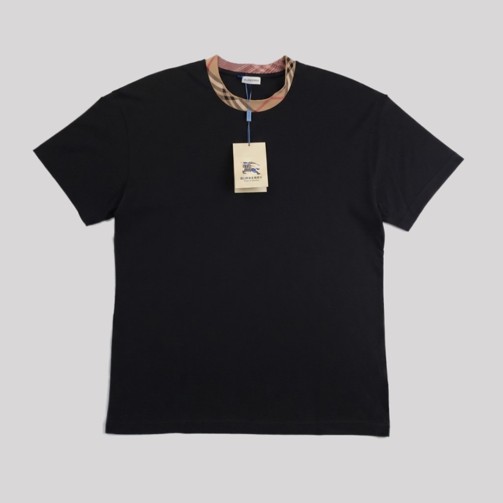 Checked-Trim Cotton T-Shirt Black Checked-Trim Cotton T-Shirt Black