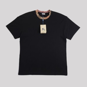 Checked-Trim Cotton T-Shirt Black
