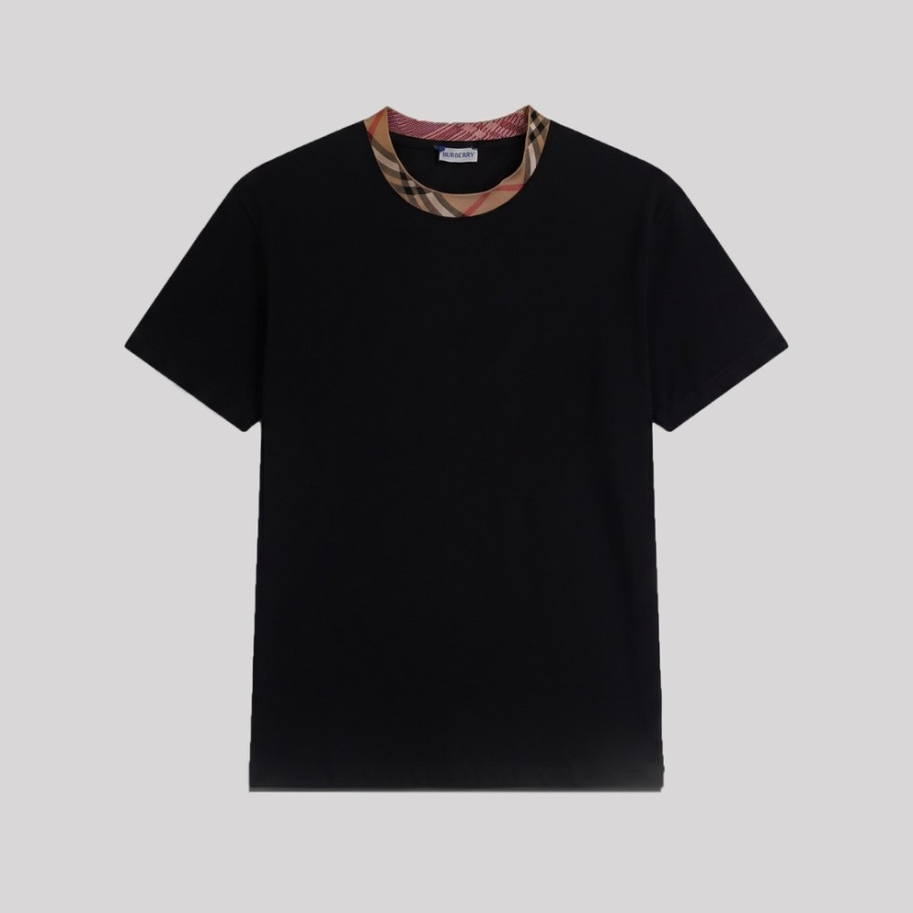 Checked-Trim Cotton T-Shirt Black Checked-Trim Cotton T-Shirt Black