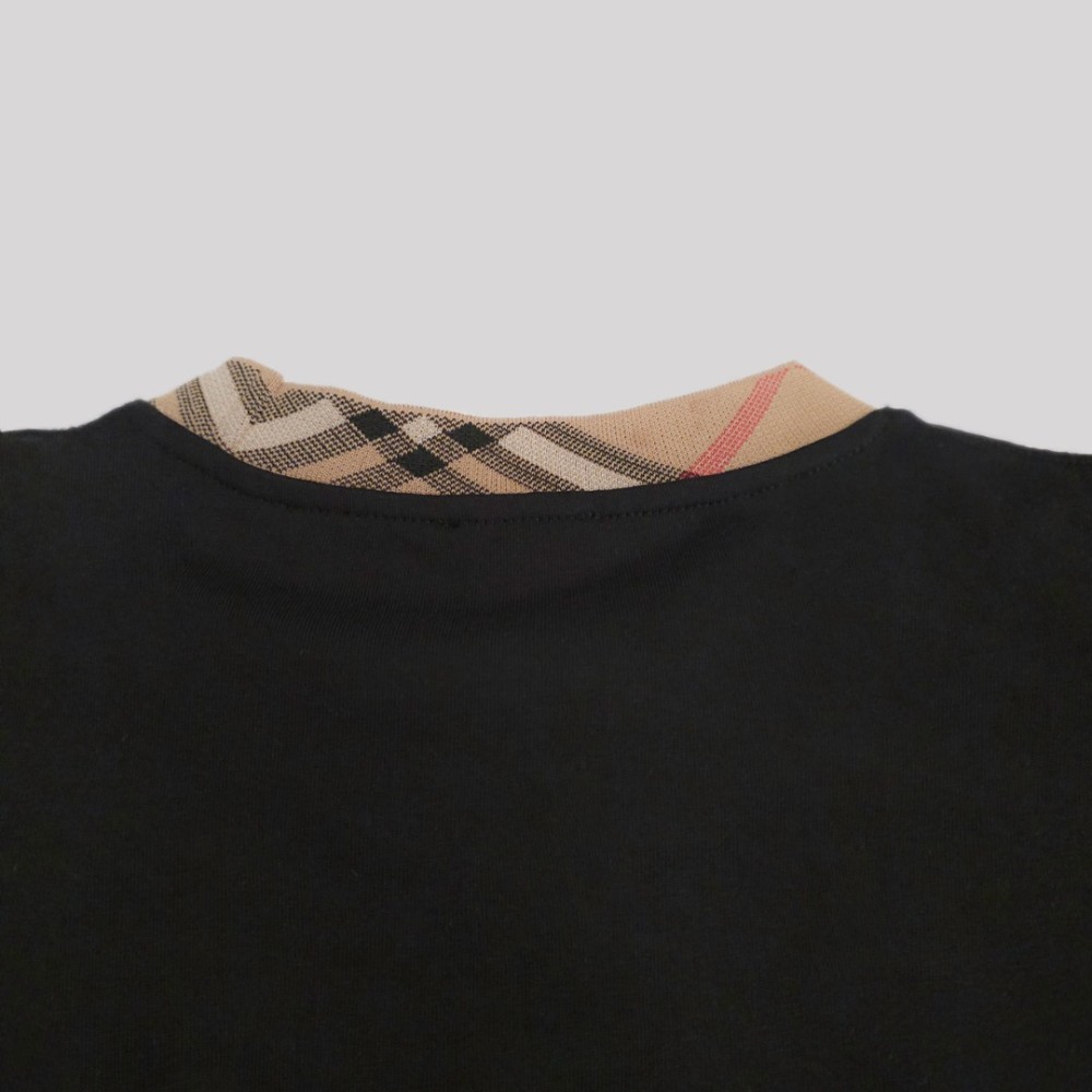 Checked-Trim Cotton T-Shirt Black Checked-Trim Cotton T-Shirt Black