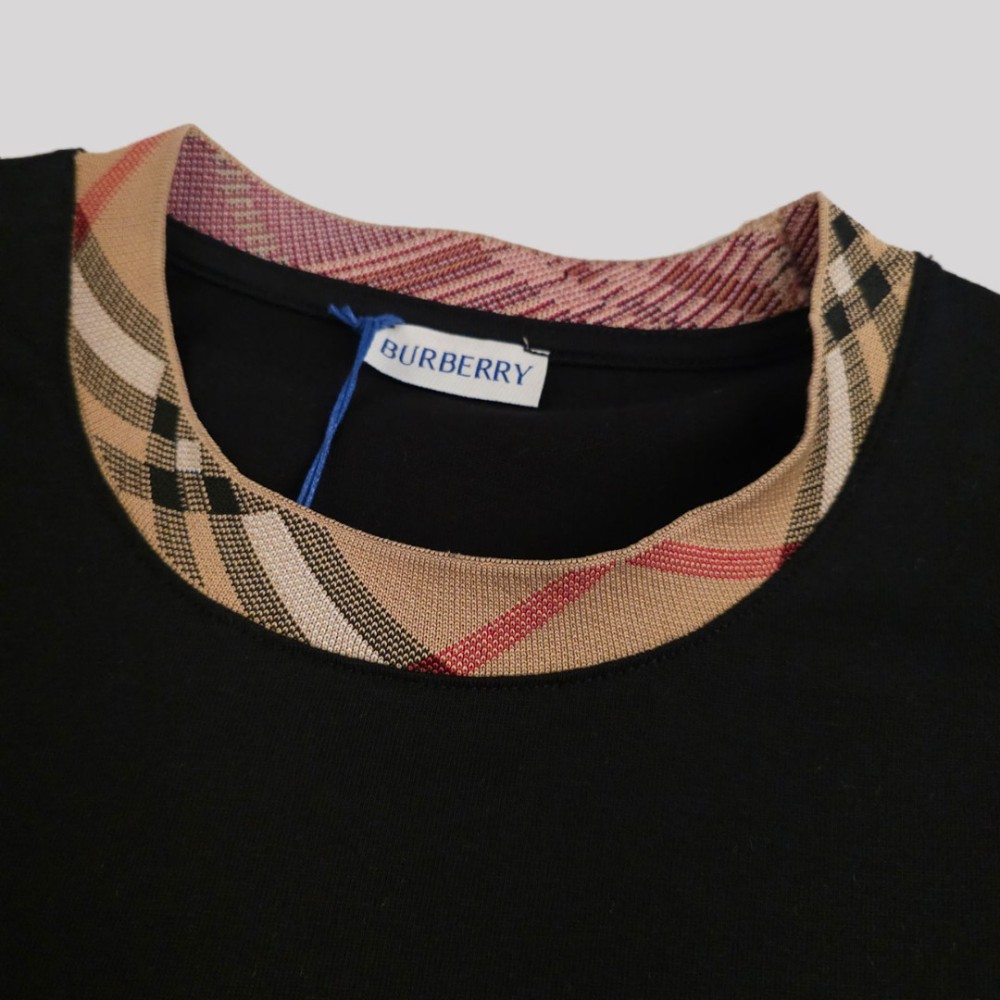 Checked-Trim Cotton T-Shirt Black Checked-Trim Cotton T-Shirt Black