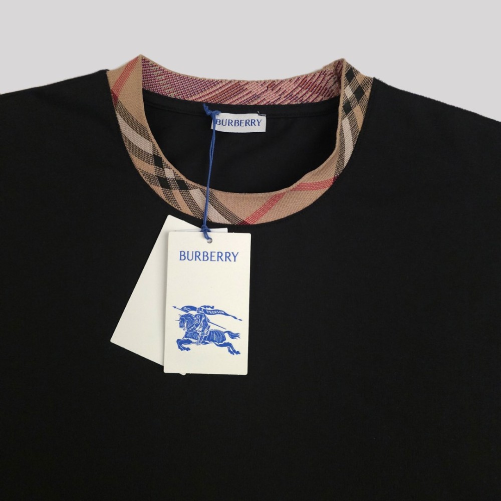 Checked-Trim Cotton T-Shirt Black Checked-Trim Cotton T-Shirt Black