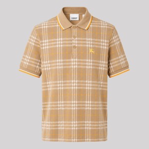 Checked Cotton Polo Polo Beige