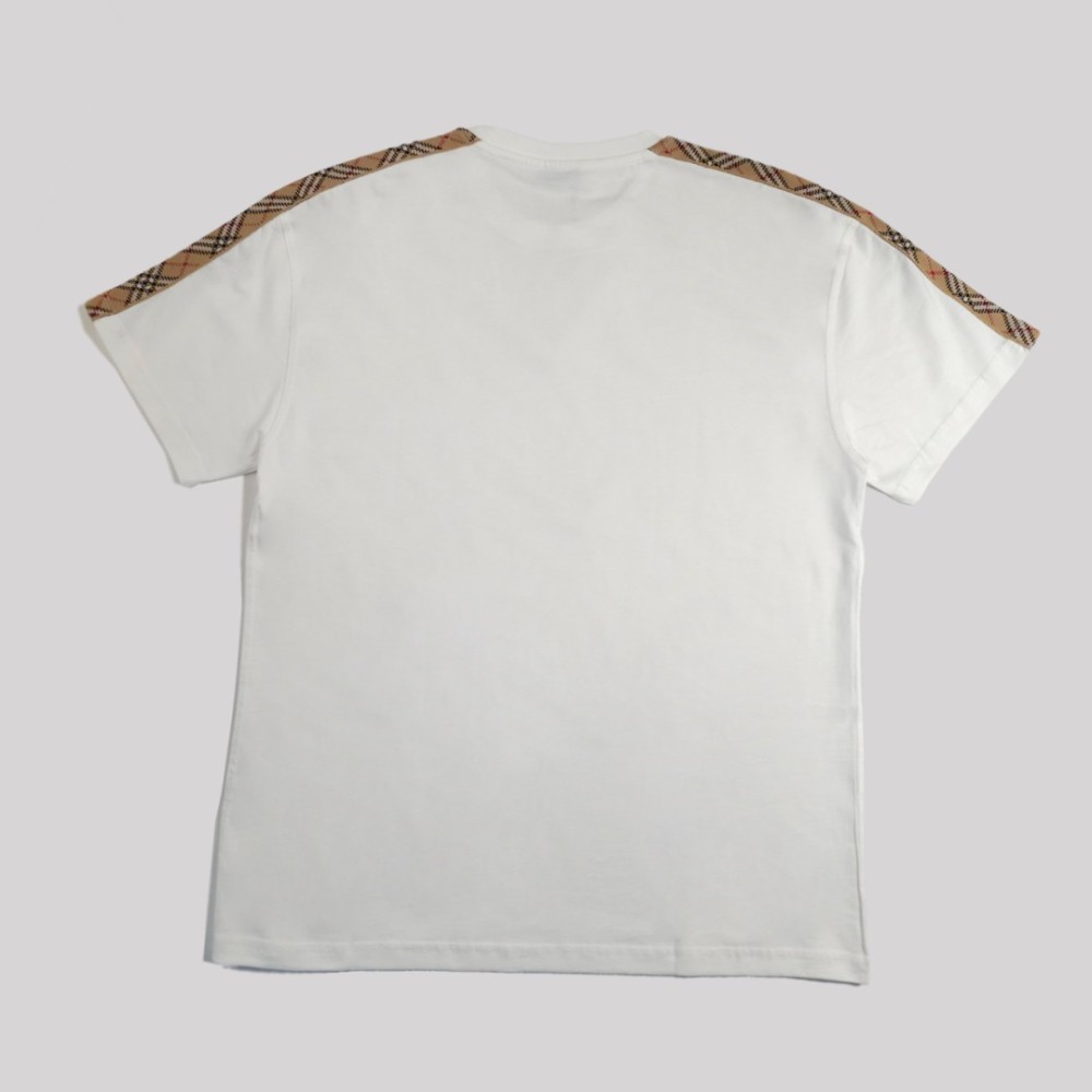 Check Trim Cotton T-Shirt Sleeves White Check Trim Cotton T-Shirt Sleeves White