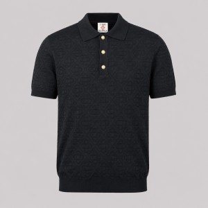 Column Stitch Short Sleeve Polo Black Details