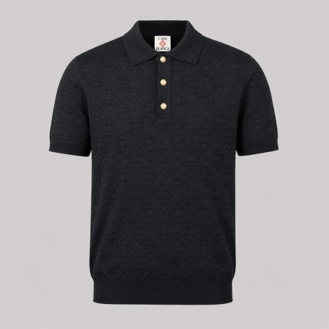 Column Stitch Short Sleeve Polo Black Details