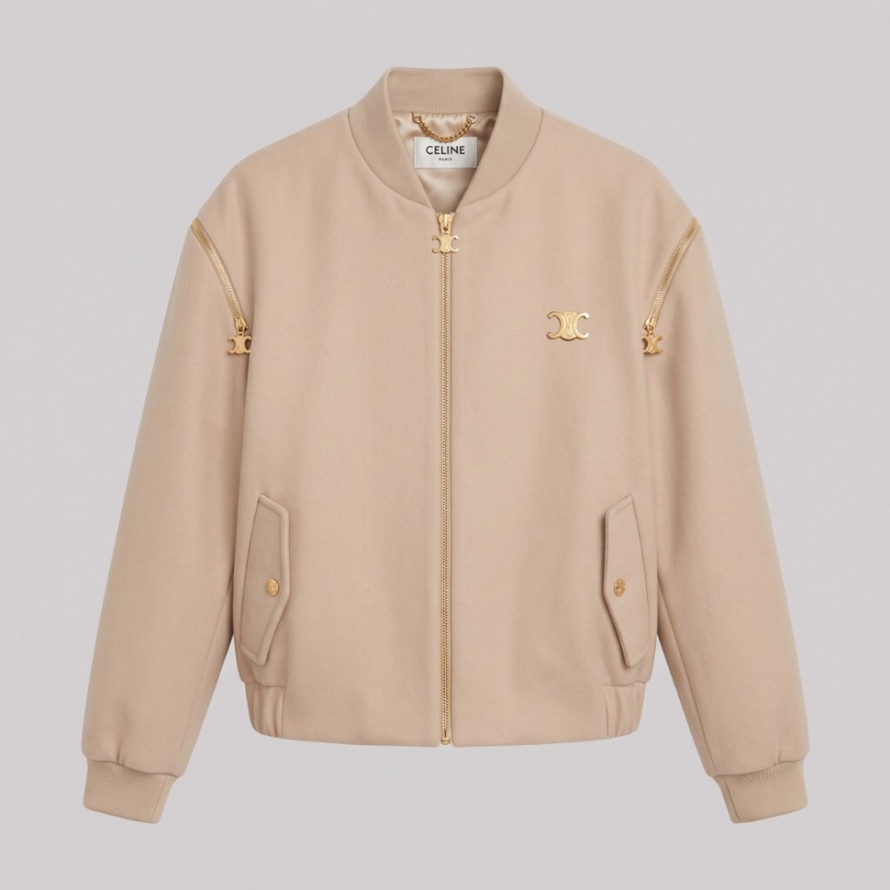 Hardware Leather Bomber Jacket Sand Hardware Leather Bomber Jacket Sand