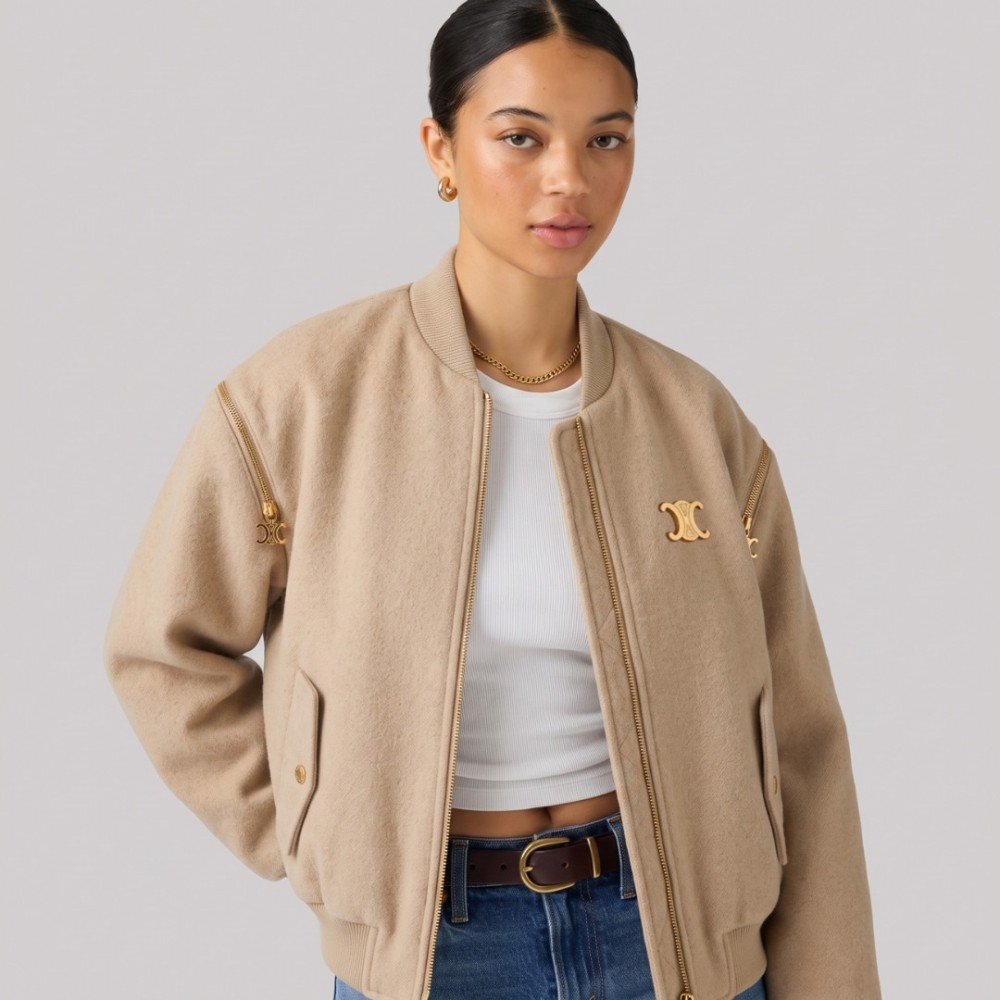Hardware Leather Bomber Jacket Sand Hardware Leather Bomber Jacket Sand