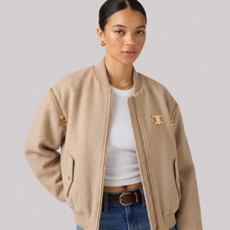 Hardware Leather Bomber Jacket Sand
