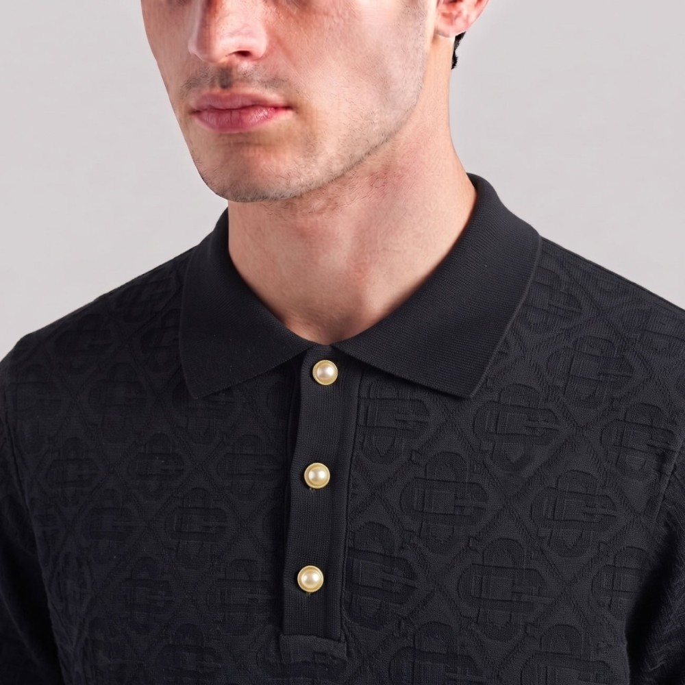 Column Stitch Short Sleeve Polo Black Details Column Stitch Short Sleeve Polo Black Details