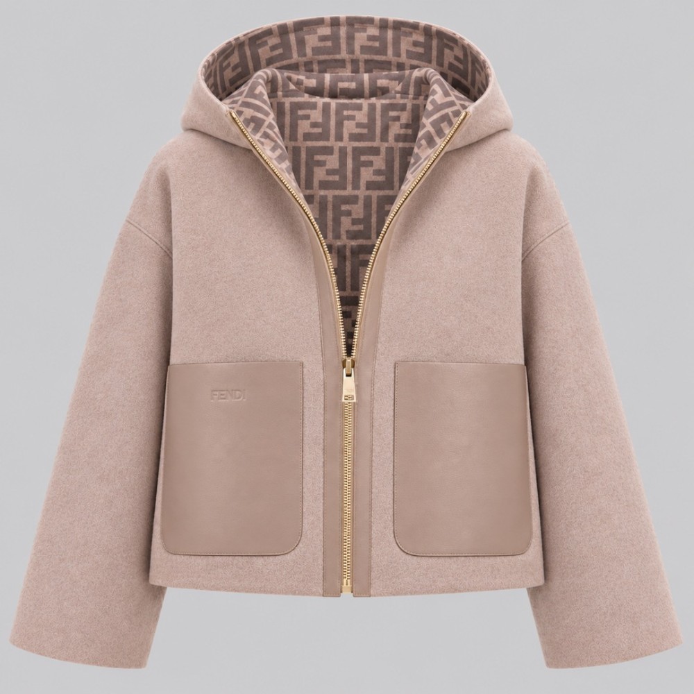 FF Monogram Two-Face Reversible Hooded Wool Jacket Beige FF Monogram Two-Face Reversible Hooded Wool Jacket Beige