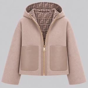 FF Monogram Two-Face Reversible Hooded Wool Jacket Beige