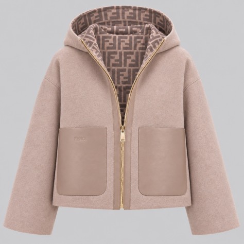 FF Monogram Two-Face Reversible Hooded Wool Jacket Beige