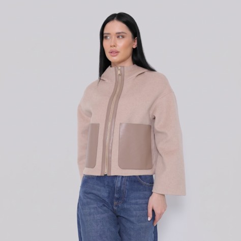 FF Monogram Two-Face Reversible Hooded Wool Jacket Beige