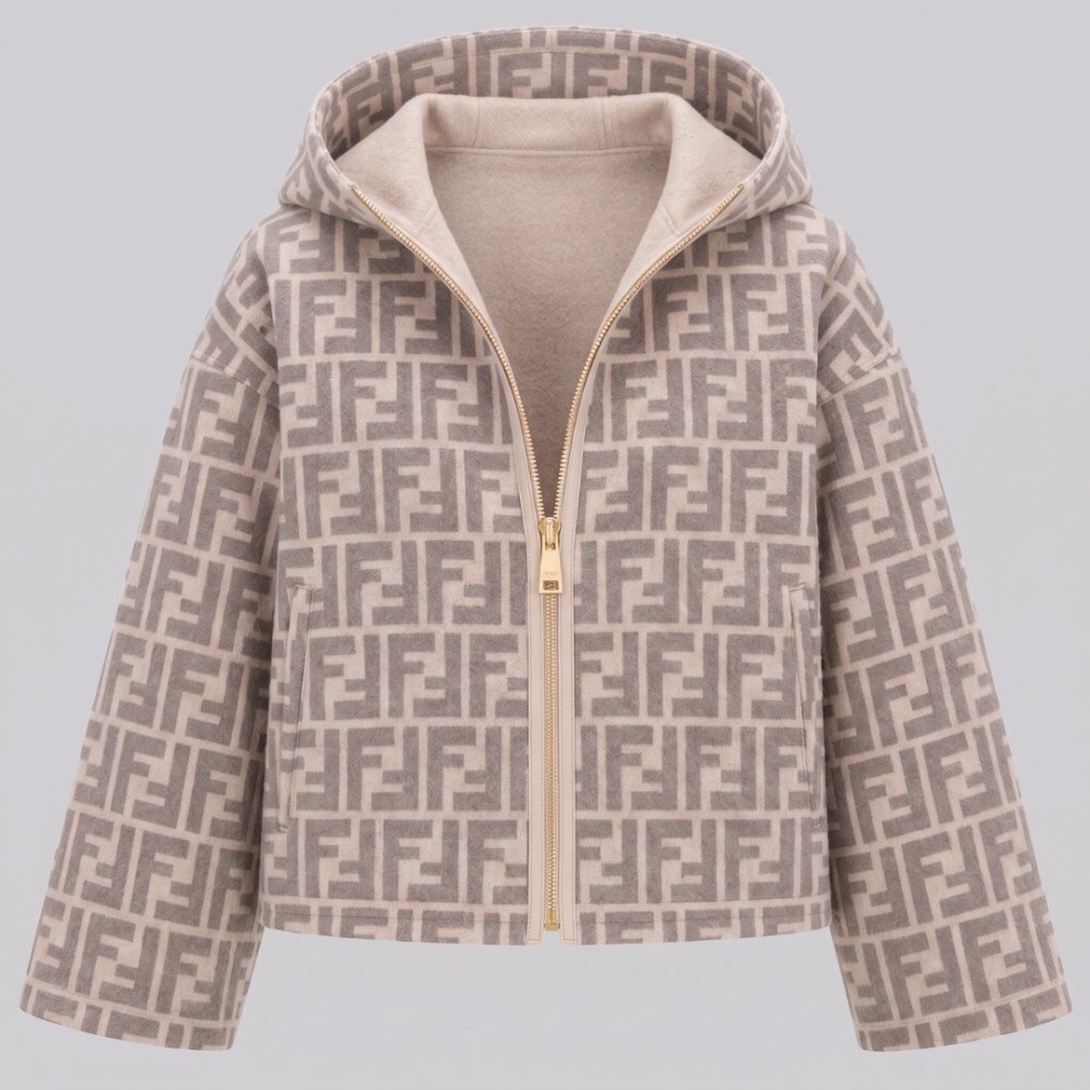 FF Monogram Two-Face Reversible Hooded Wool Jacket Beige FF Monogram Two-Face Reversible Hooded Wool Jacket Beige