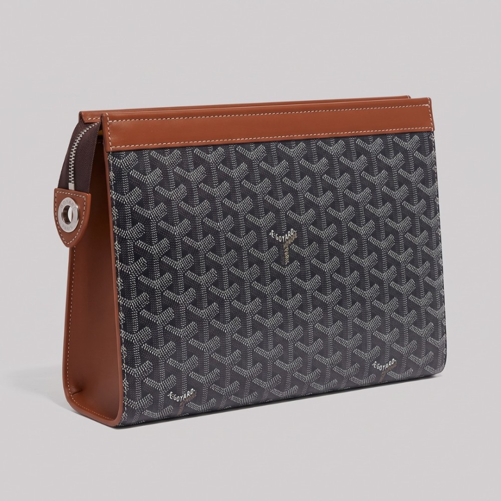 Monogram Structured Zip Clutch Black & Tan