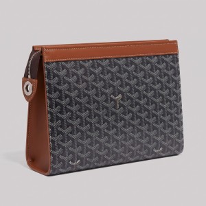 Monogram Structured Zip Clutch Black & Tan