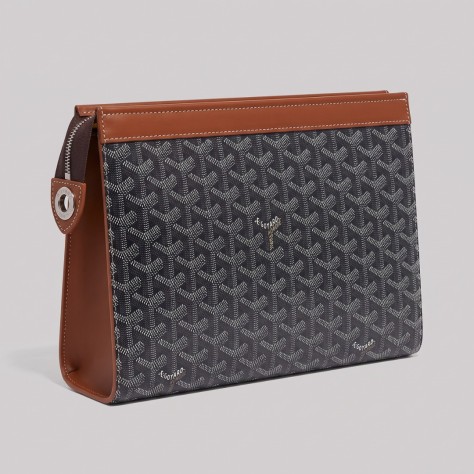 Monogram Structured Zip Clutch Black & Tan