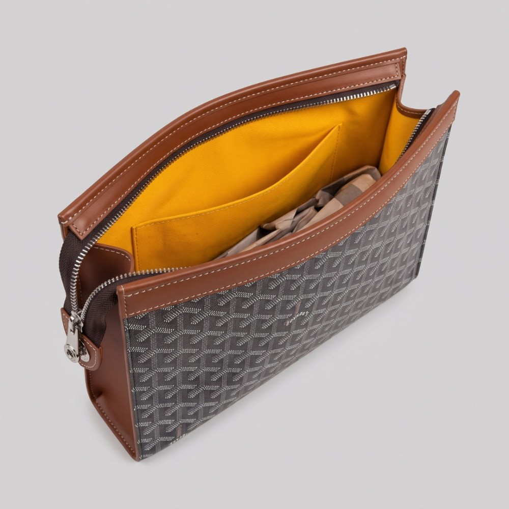 Monogram Structured Zip Clutch Black & Tan