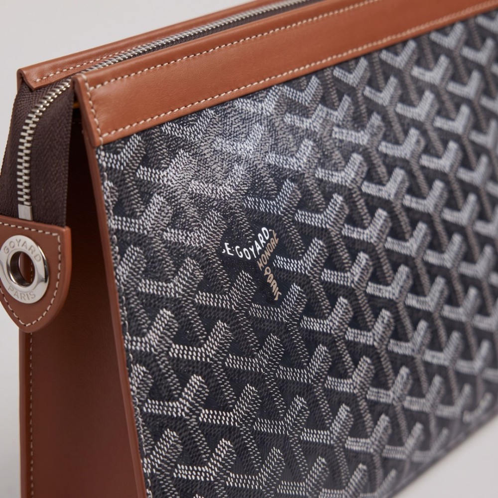 Monogram Structured Zip Clutch Black & Tan
