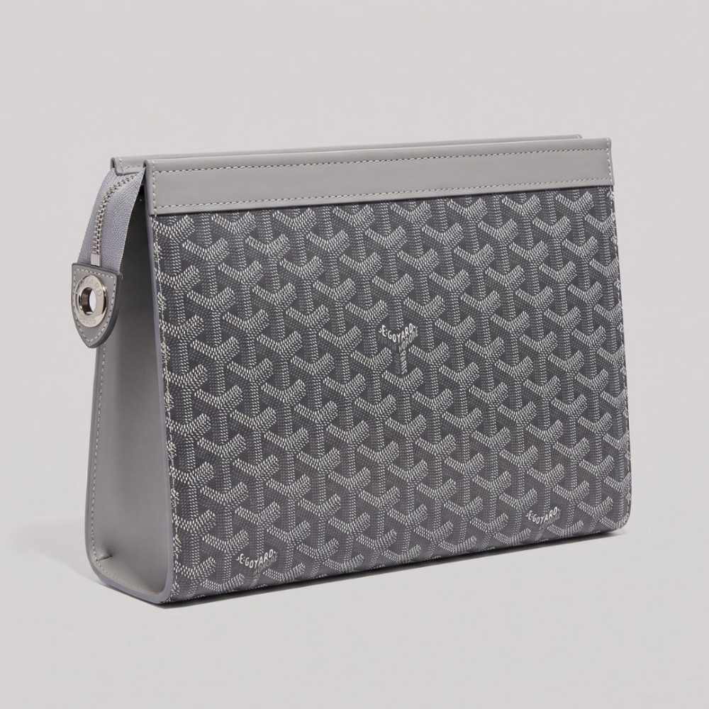 Signature Goyardine Monogram Zip Clutch Grey