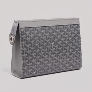 Signature Goyardine Monogram Zip Clutch Grey