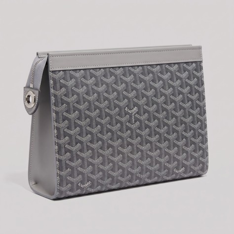 Signature Goyardine Monogram Zip Clutch Grey