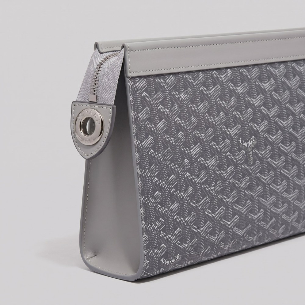 Signature Goyardine Monogram Zip Clutch Grey