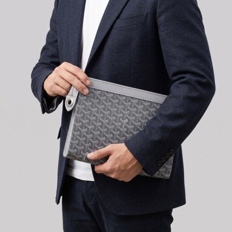Signature Goyardine Monogram Zip Clutch Grey