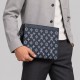Monogram Printed Leather Pochette Navy Blue & White Monogram Printed Leather Pochette Navy Blue & White