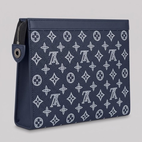 Monogram Printed Leather Pochette Navy Blue & White