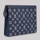Monogram Printed Leather Pochette Navy Blue & White Monogram Printed Leather Pochette Navy Blue & White