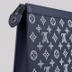 Monogram Printed Leather Pochette Navy Blue & White Monogram Printed Leather Pochette Navy Blue & White